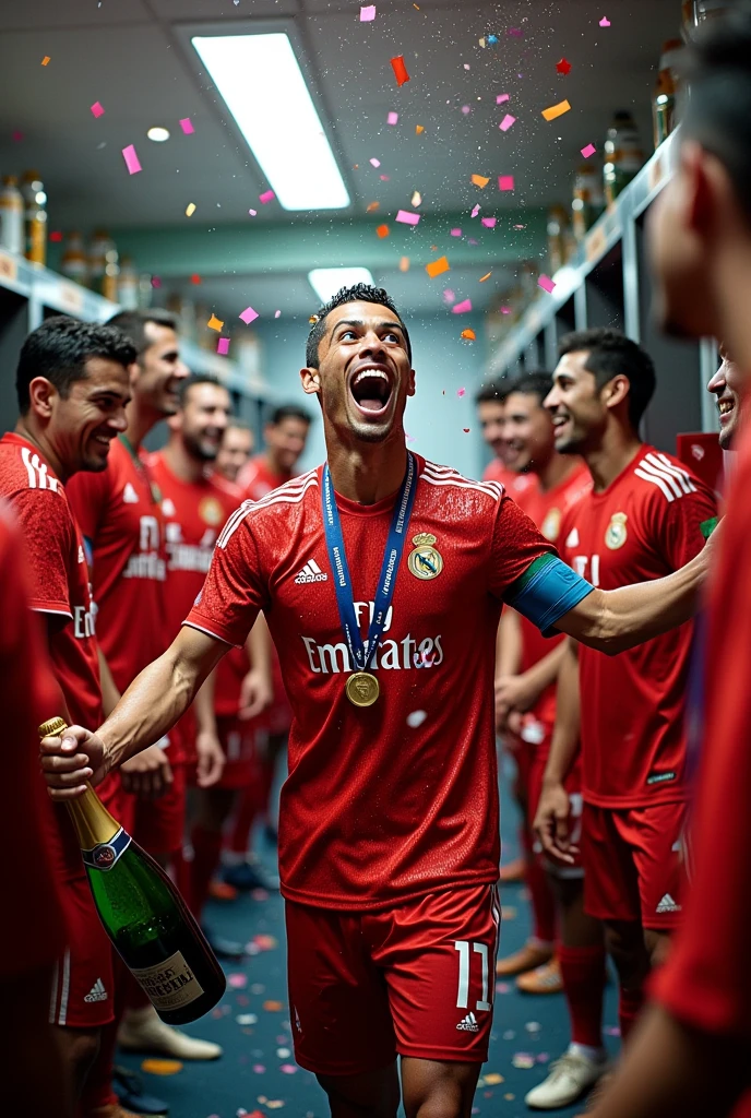 Show me Ronaldo celebrating the super cup in the locker room