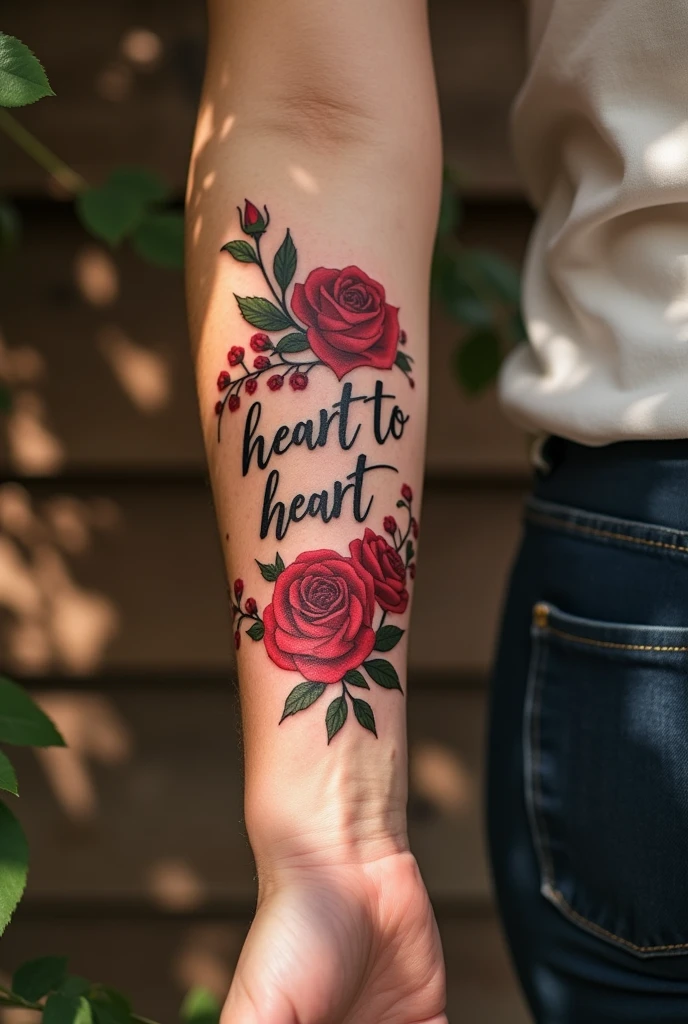Tatto de la frace heat to heart en el brazo
