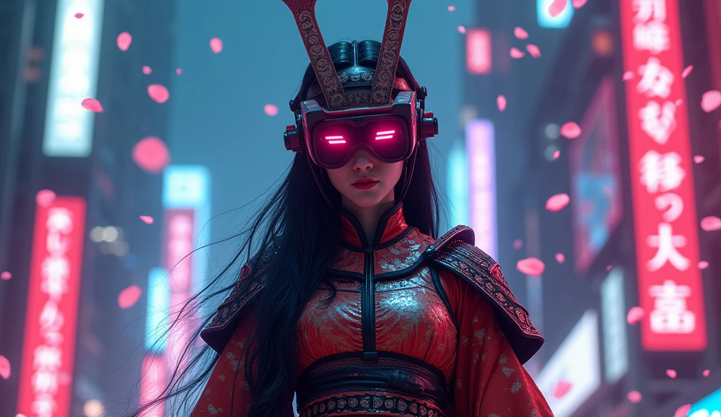 Cyberpunk samurai geisha with headset