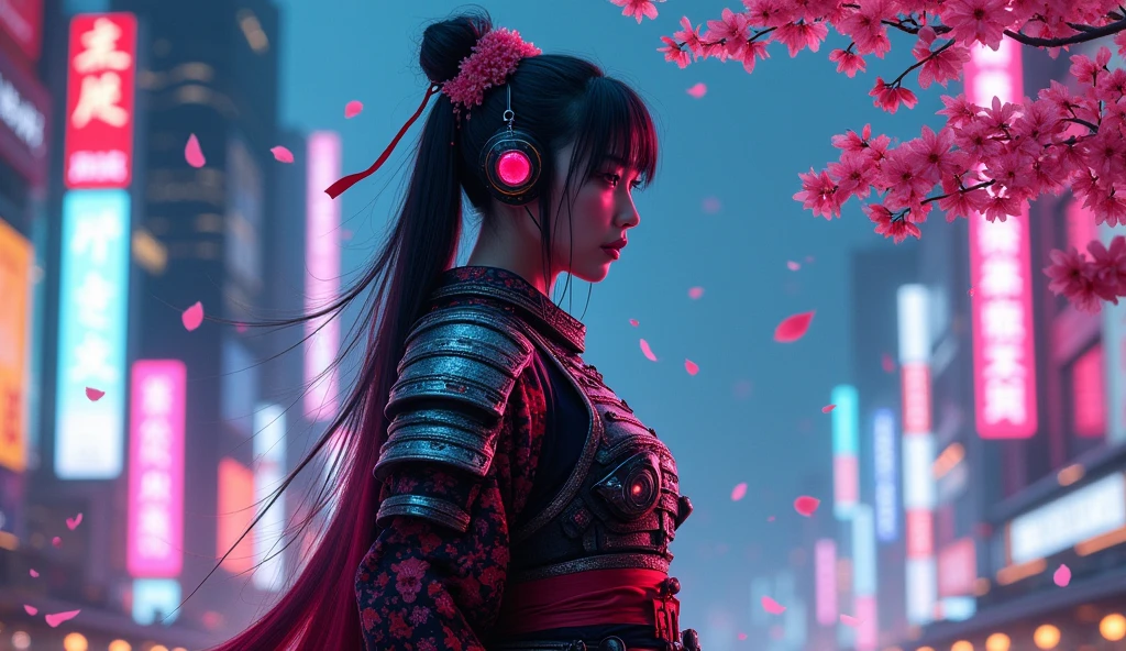 Cyberpunk samurai geisha with headset
