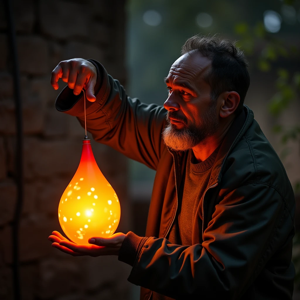 A foolish man is making the Juggler GOGO lamp light up.