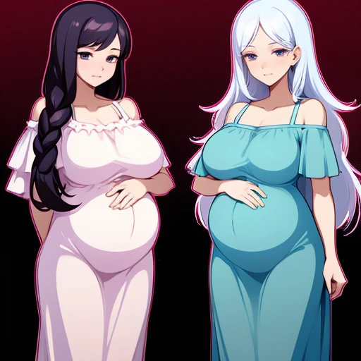 2 women,Mom and grandma,35 years old,人妻 A pregnant woman,pregnant,pregnant,pregnant with twins,10 months pregnant,Pretty Face,Sexy body,Long hair,wearing white transparent off-the-shoulder dresses,Sexy pajamas