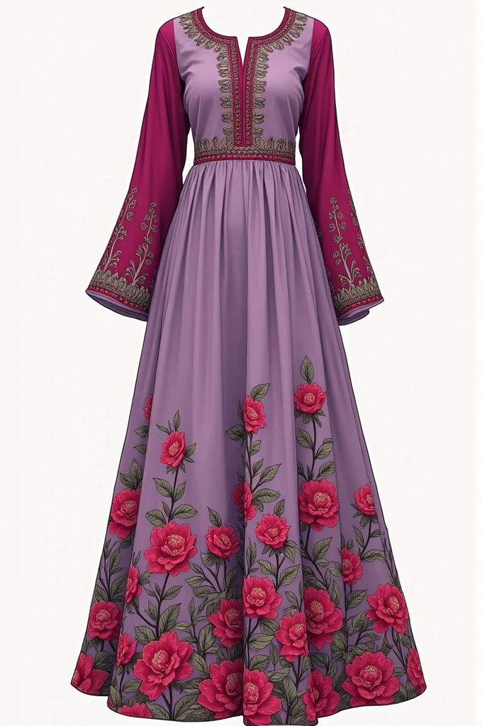 ((best quality)), ((masterpiece)), (detailed), illustration of clothing art with colours combo of lavender, magenta, maroon, floral. Please add long shirt kameez which is mostly wore by asians punjabi people. Remove girls from pic