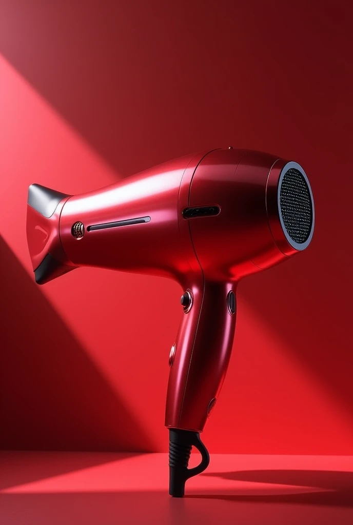 a red hairdryer without a nozzle, wireless, with air outlet below, nanotechnology metal