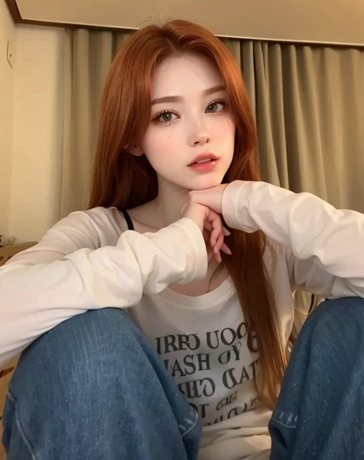 girl with long hair , orange hair, pale porcelain white ski, very pale, extremely pale white skin, pale milky white porcelain skin, pale hair, (12x) extremely pale white skin, pale, shiny skin, with long white hair, with long white hair, pale fair skin!!