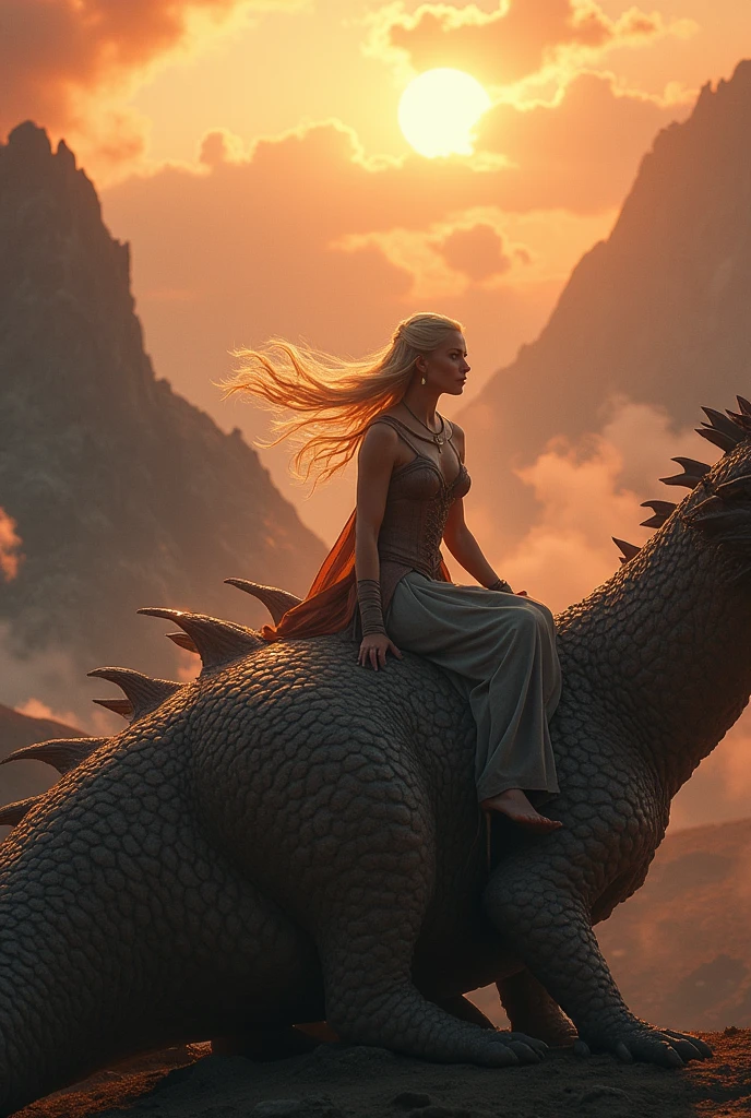 Emilia Clarke, daenerys targaryen, game of thrones naked on top of the dragon, ultra realisitic, Photorealist