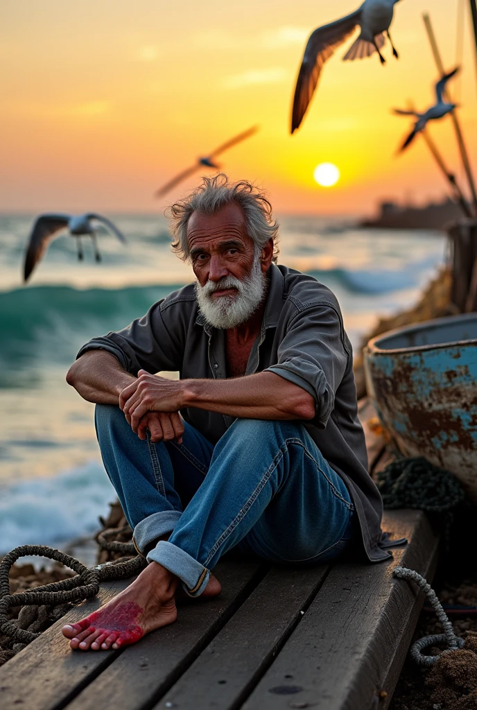 A fisherman got a deep cut on foot
