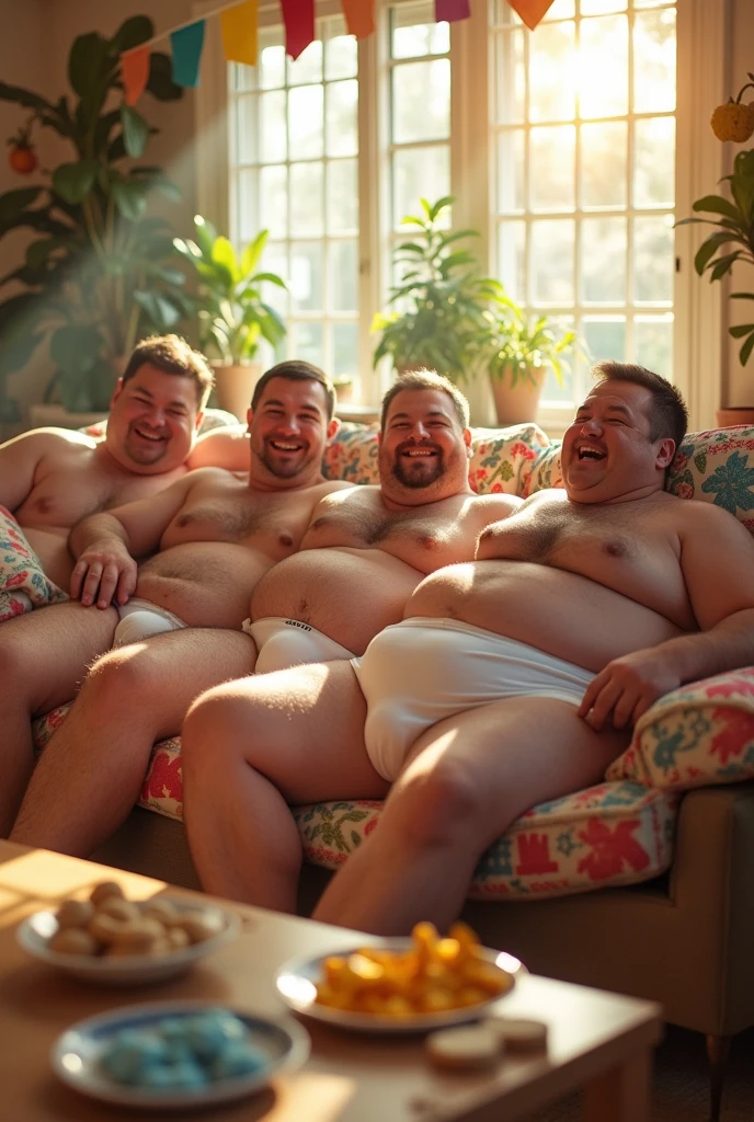 Fat men in white underwear