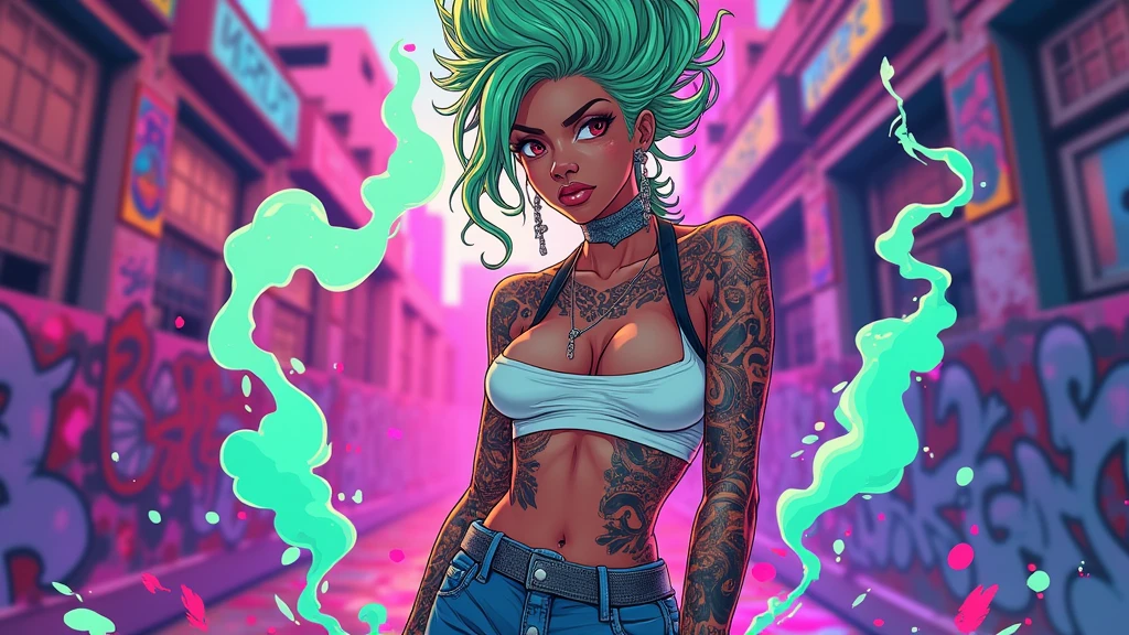 black anime female rebel chick fully covered intattoos exposed skin