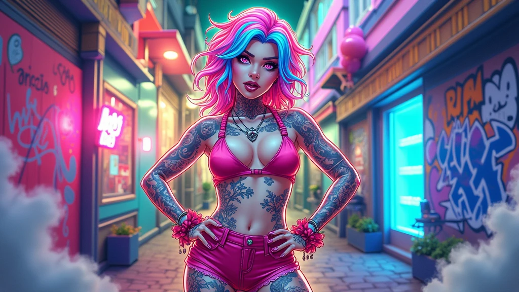 black anime female rebel chick fully covered intattoos exposed skin