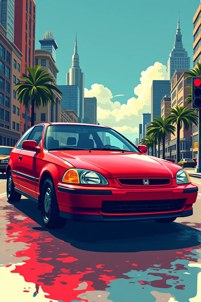Image for a polo shirt of a red Honda Civic Cooper year 96 with vector style