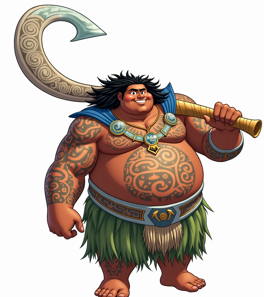 maui del moana wears doctor fate costume, you can see maui's face, his tattoos and his huge round body