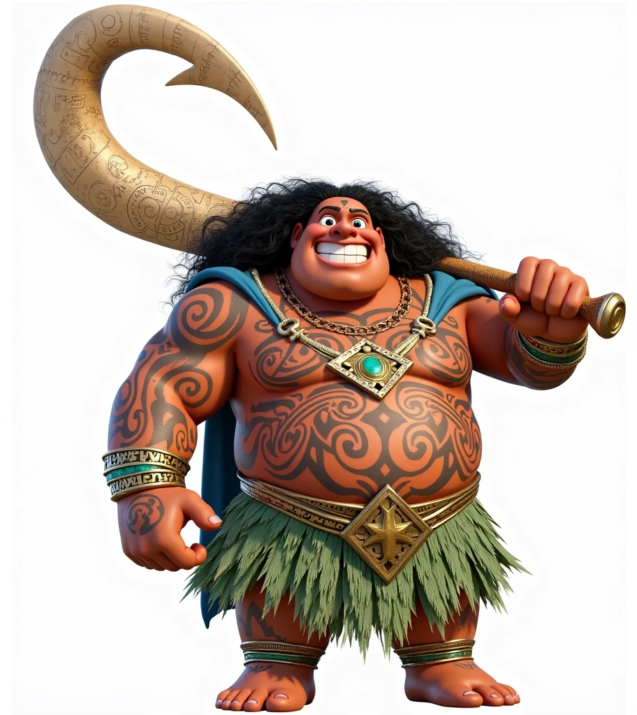 maui del moana wears doctor fate costume, you can see maui's face, his tattoos and his huge round body
