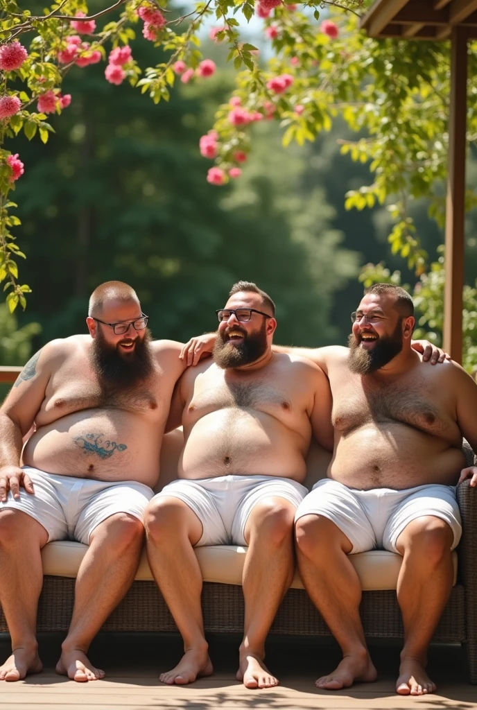 Fat men in white underwear