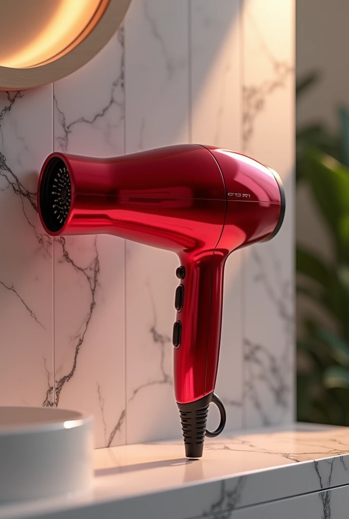 a red dryer without a Supersonic nozzle, wireless, with air outlet below, nanotechnology metal 
