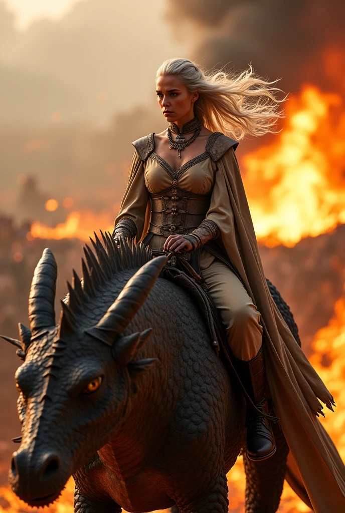 Emilia Clarke, daenerys targaryen, game of thrones on top of the fire-breathing dragon, ultra realisitic, Photorealist
