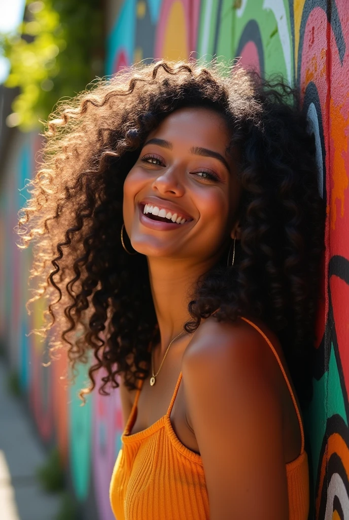 beautiful mixed-race woman with curly hair