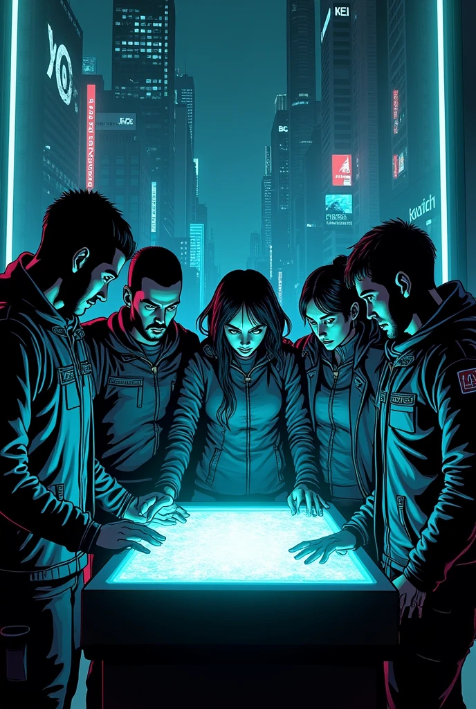 An image
where it appears as a meeting in the shadows presentation of the team and the mission and the first infiltration
in the city dominated by neotech in the form of a comic