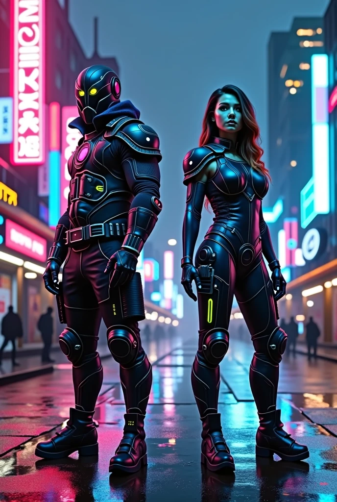 Best quality, a high resolution, beautiful detailed, extremely detailed, perfect lighting, glowing eyes, Full-body cyberpunk style PUBG Mobile game form, to the man and woman