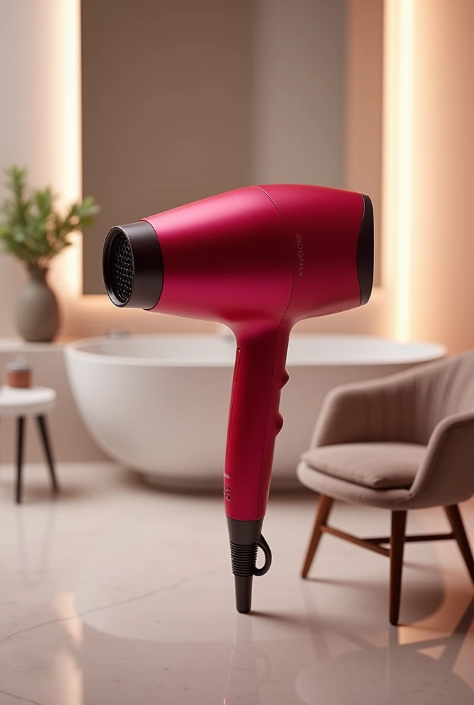 a red dryer without a Supersonic nozzle,  Designer Dyson, wireless, with air outlet below
