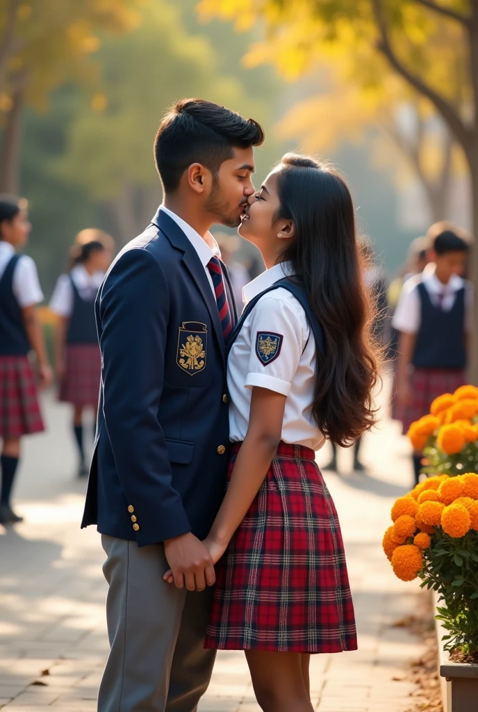 Indian Boy and girl Kissing in school uniform 