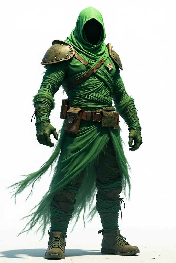 Green mummy-style persona in PUBG, White background, Whole body
