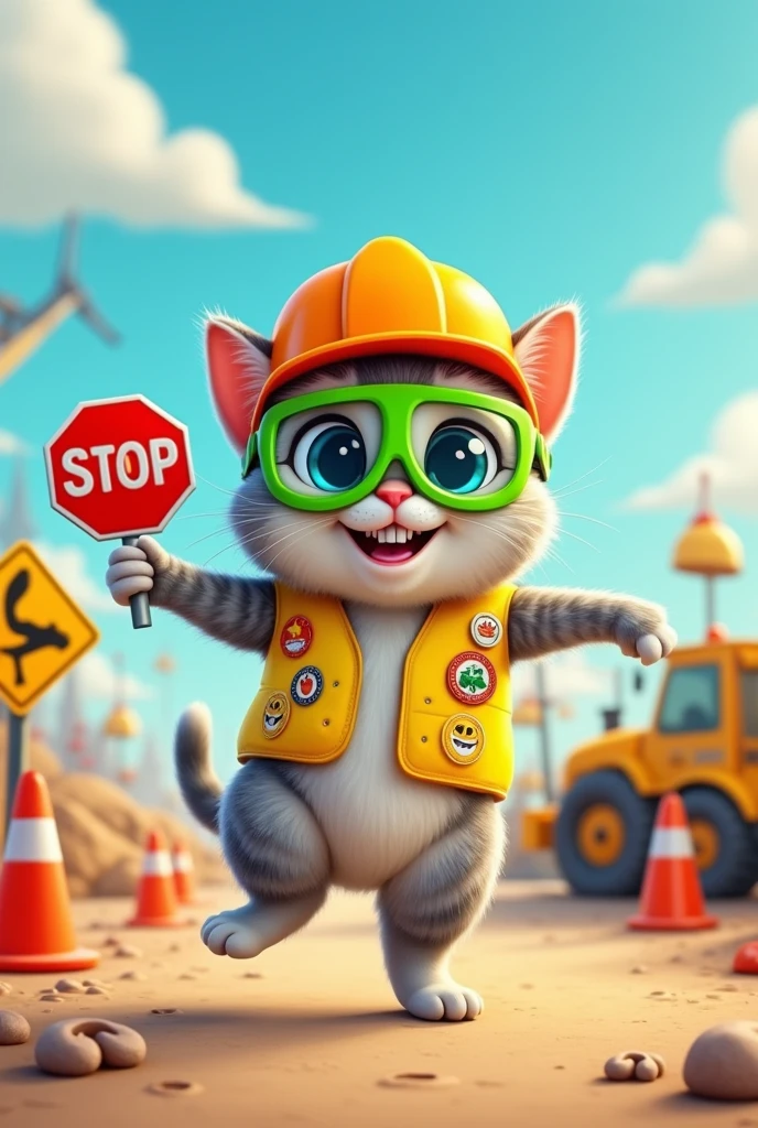Cartoon cat wearing safety gear