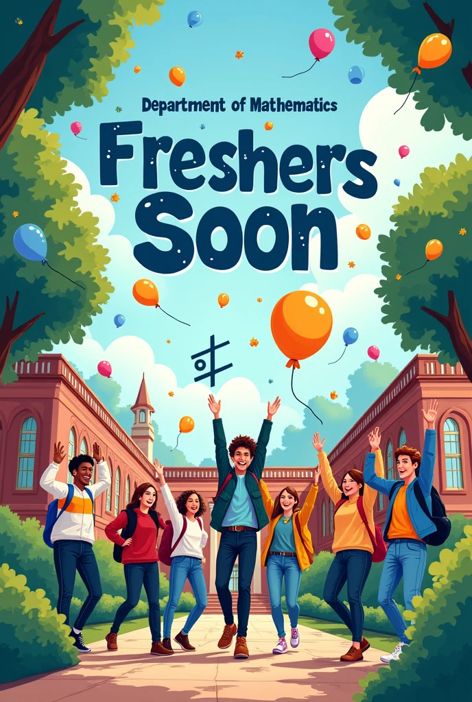 Freshers day poster for Department of Mathematics, with coming soon 