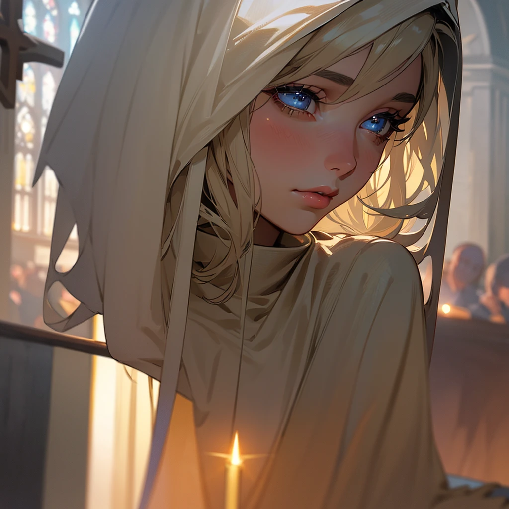 a teenage Christian boy, beautiful detailed eyes, beautiful detailed lips, extremely detailed eyes and face, long eyelashes, church, cross, praying, religious, warm lighting, soft focus, serene, peaceful, inspirational, cinematic, dramatic lighting, photorealistic, 8k, high quality, detailed