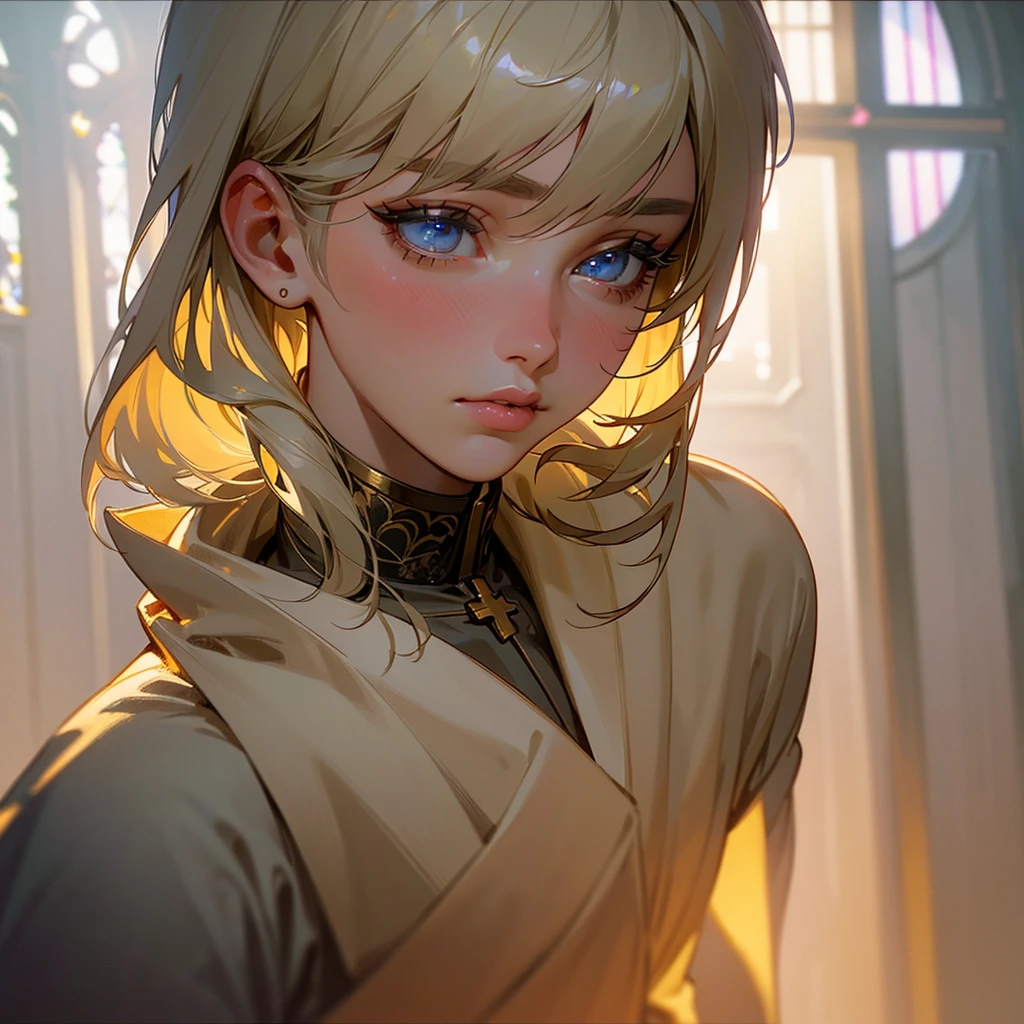a teenage Christian boy, beautiful detailed eyes, beautiful detailed lips, extremely detailed eyes and face, long eyelashes, church, cross, praying, religious, warm lighting, soft focus, serene, peaceful, inspirational, cinematic, dramatic lighting, photorealistic, 8k, high quality, detailed