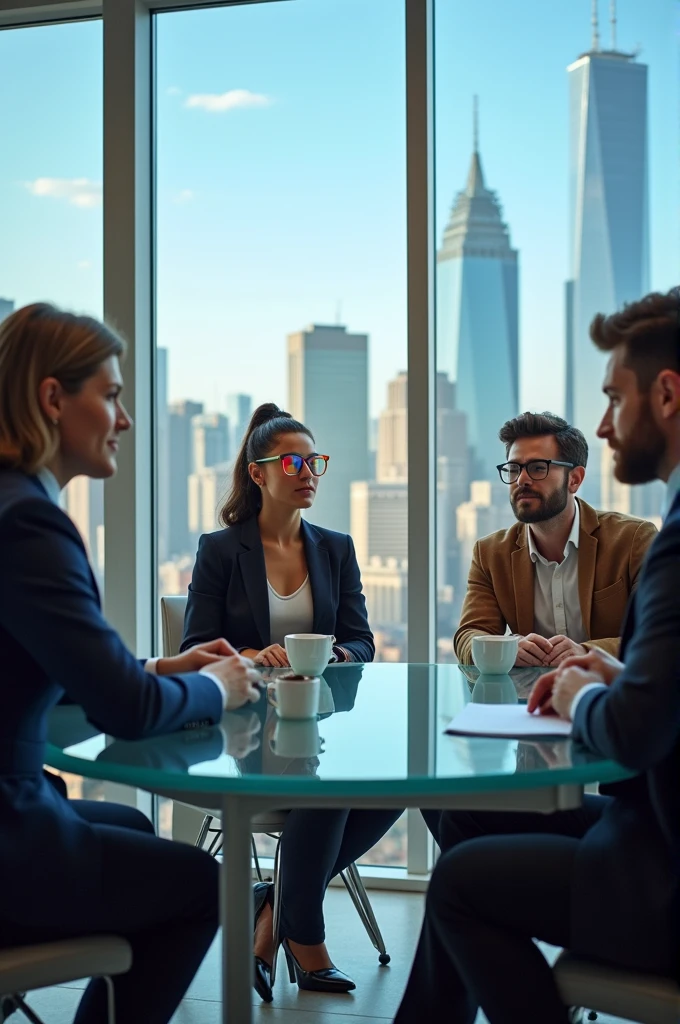 Create a panel of three interviewee and one interviewer 
