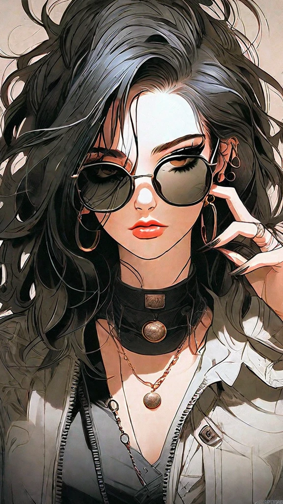 Anime girl smoking with black hair and sunglasses, Gvez Style Art, Stunning, detailed art style, Charlie Bowater Style, 1 7 year old anime goth girl, detailed manga style, Detailed Anime Character Art, The buds of art. High detail, striking manga artstyle