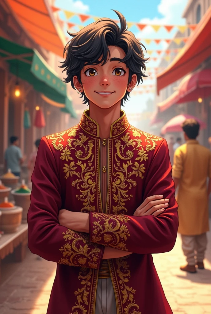 Indian hindu teenager 
boy in traditional dress anime