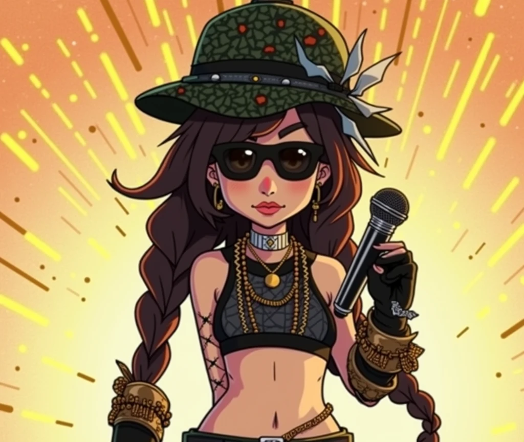 anime character rapper in braids with microphone in hand