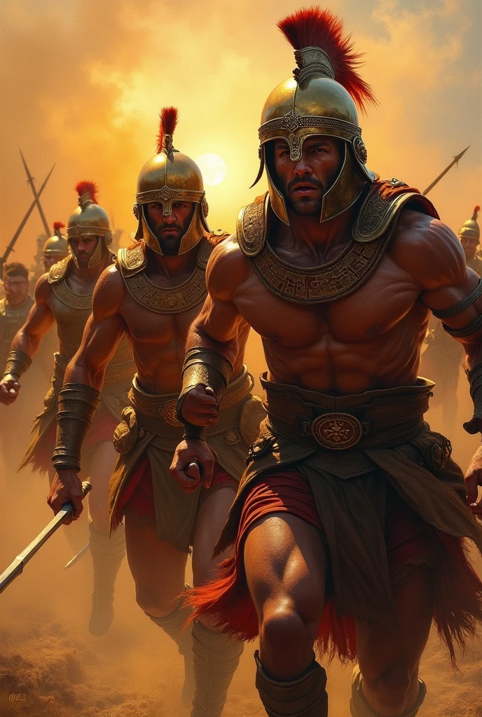 oil painting, Close-up of men in Ancient times running into battle