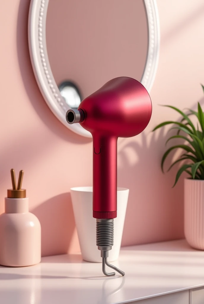 a red dryer without a Supersonic nozzle,  Designer Dyson, wireless, with air outlet below
