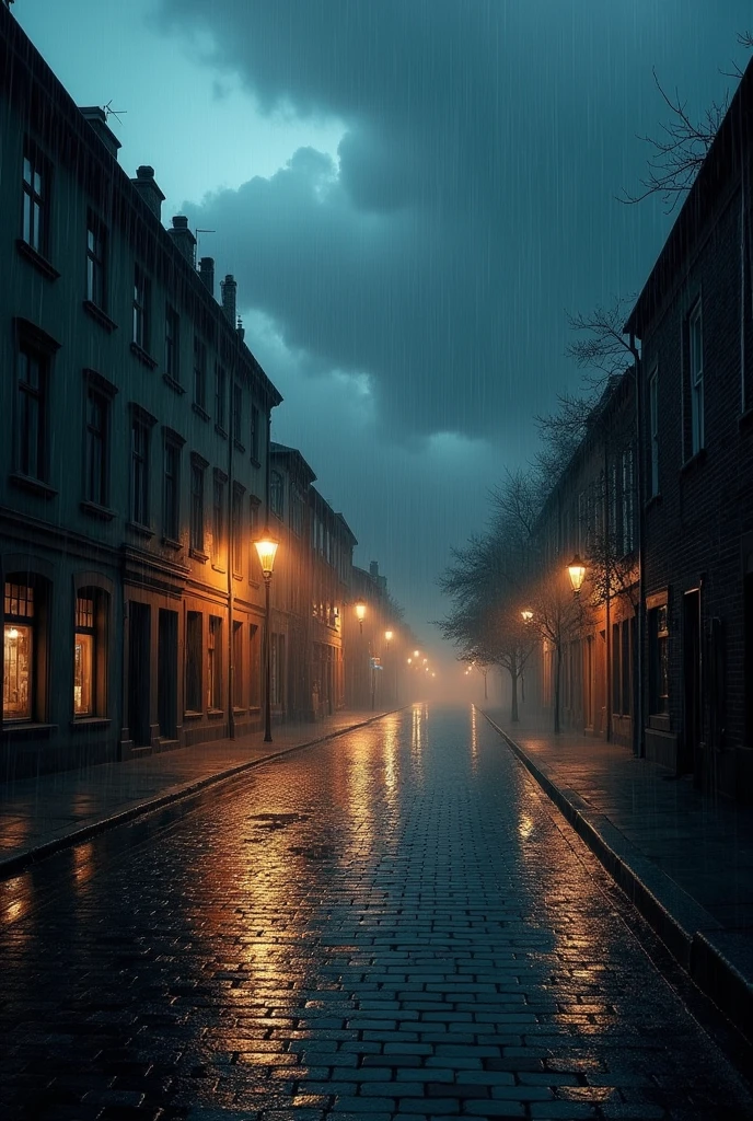 Black cloudy rainy evening