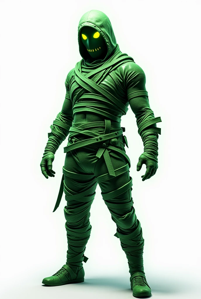 Green mummy-style persona in PUBG, White background, full body back