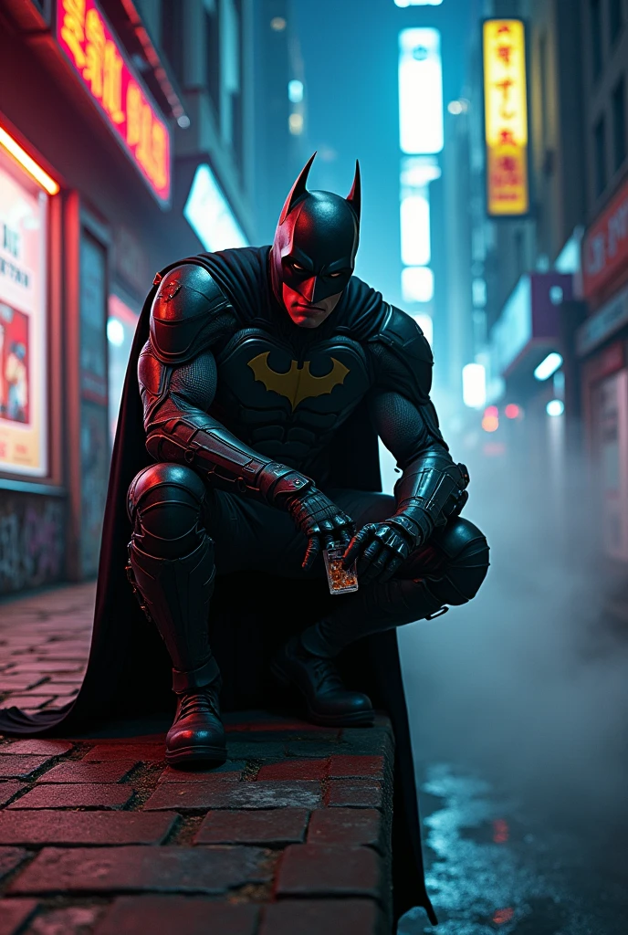 Cyber punk batman doing a line of coke