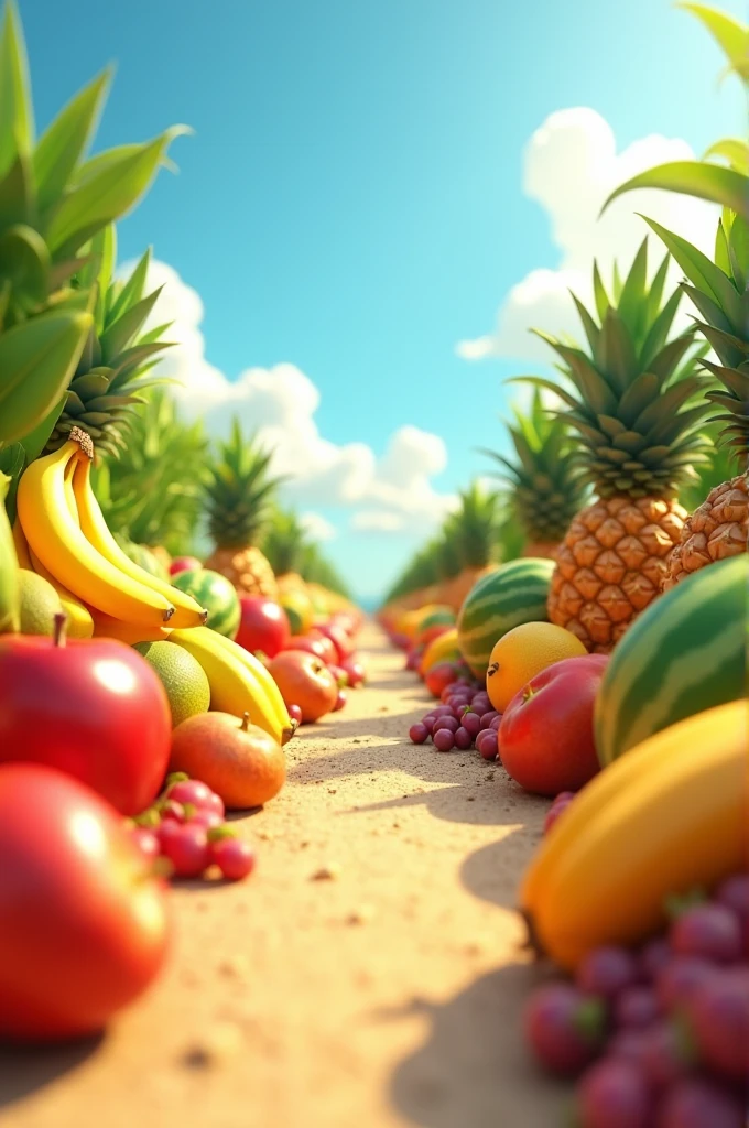 More more fruits in road 3d,clearly view,apple,banana,kiwi,papaya, watermelon and add more ,hd