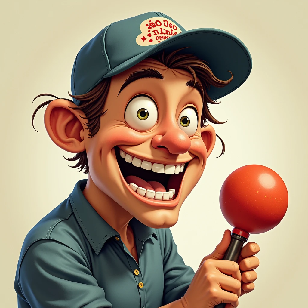 A stupid-looking guy wearing a cap is grinning while playing GOGO Juggler.