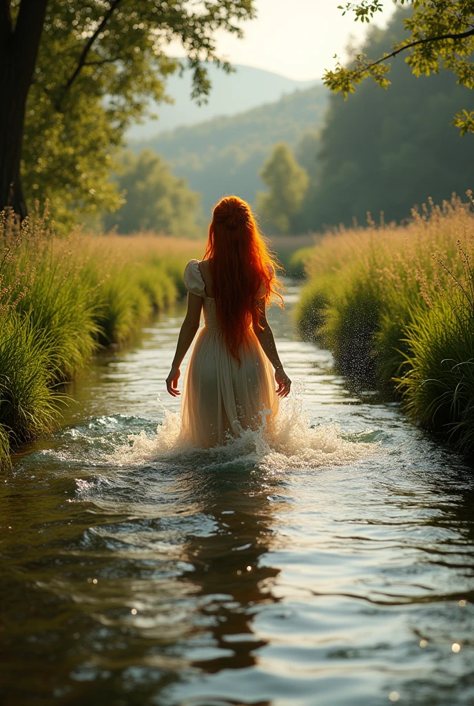 beautiful redhead, new, bathing in the river, medieval times
