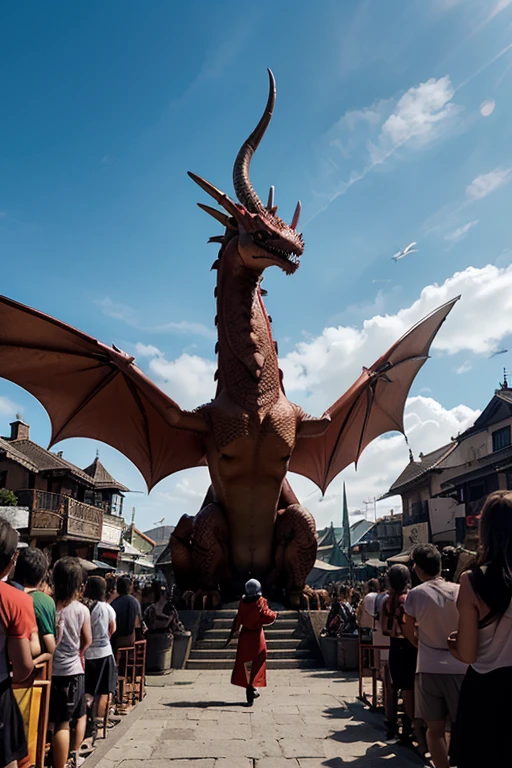 there is a dragon that is standing on a platform in front of a crowd, a cartoon by Alexander Fedosav, tumblr, hurufiyya, but as an anthropomorphic dragon, gelbooru anime image, as an anthropomorphic dragon, spike pit, slifer the sky dragon, pteranadon styling, dra the dragon