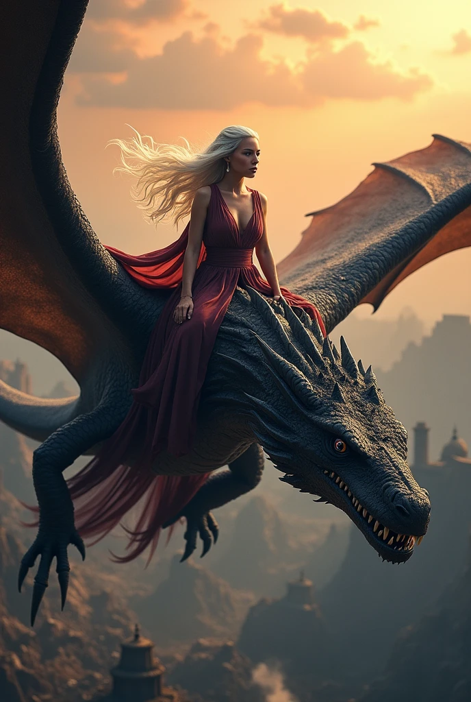 Emilia Clarke, daenerys targaryen, game of thrones naked on top of the dragon, ultra realisitic, Photorealist