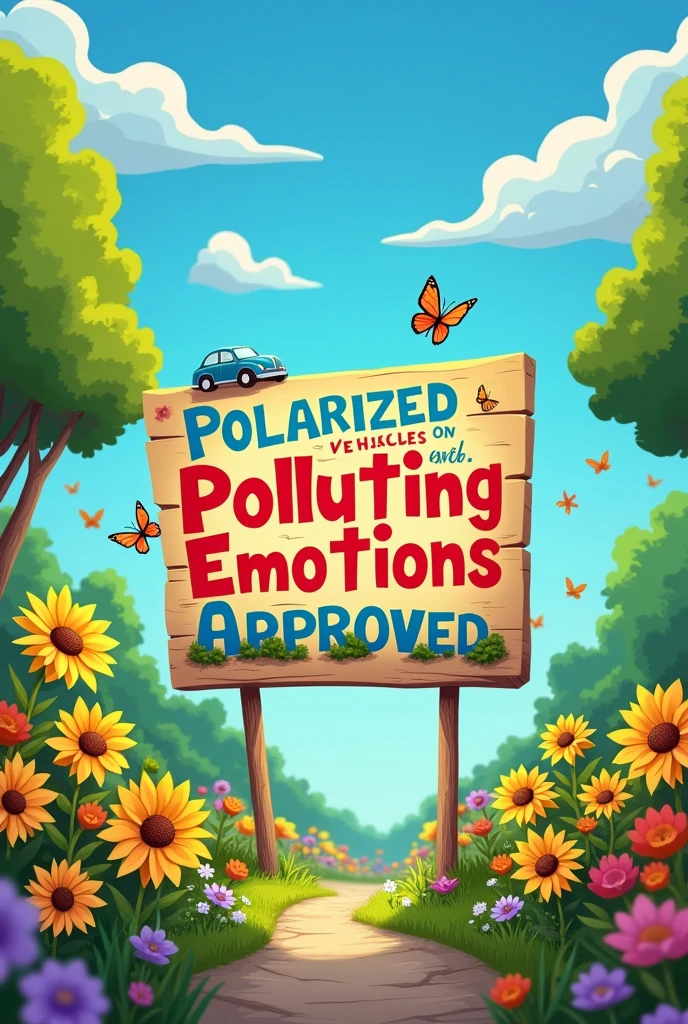 I need a sign that says that they pass polarized vehicles and polluting emotions approved among others