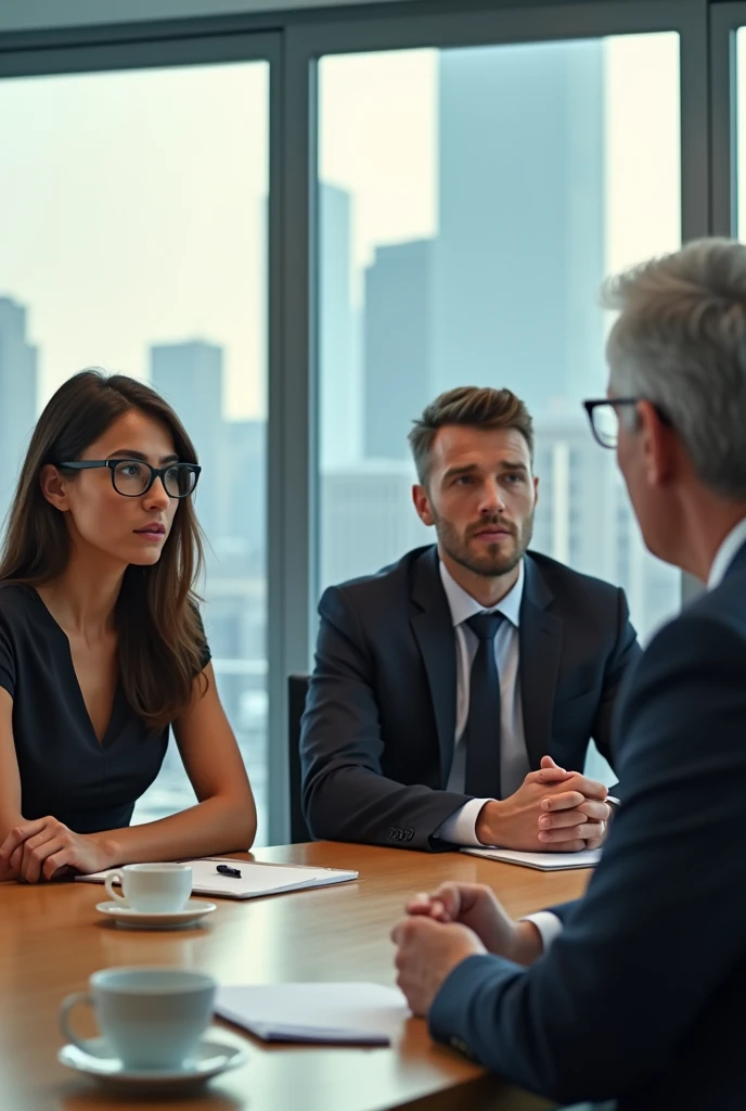Create a panel of three interviewee and one interviewer.  The interviewee on one side of the table and interviewer on the other side