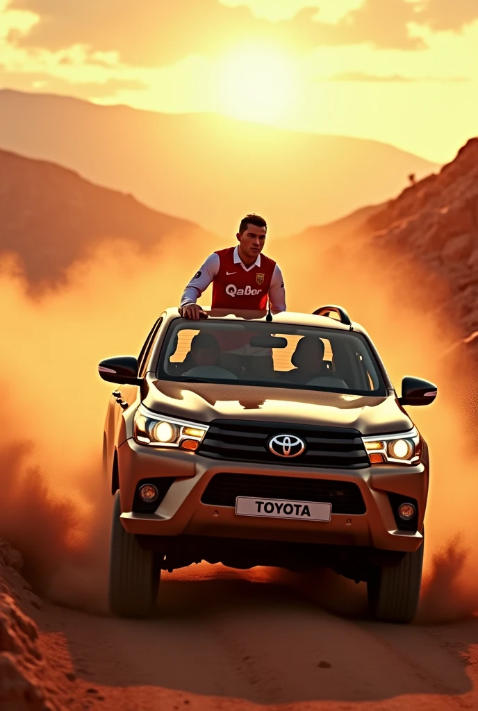 Cristiano Ronaldo in a Toyota Hilux