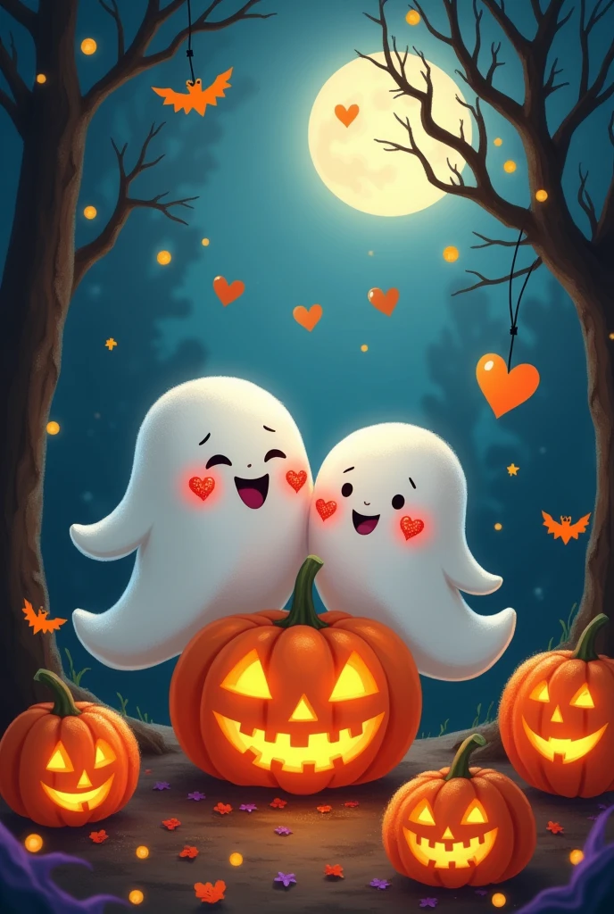 Create an image that is about love and friendship but merges with Halloween and has this phrase : Love or fear