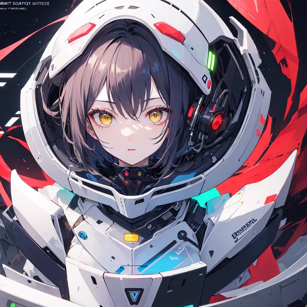((Highest quality)), ((masterpiece)), (detailed), 1 girl, yellow eyes, short hair, whole body, Portrait of a stylish 20 yo woman software engineer, ((wearing smart Futuristic goggles)), white Futuristic clothing with blue and red accent colors