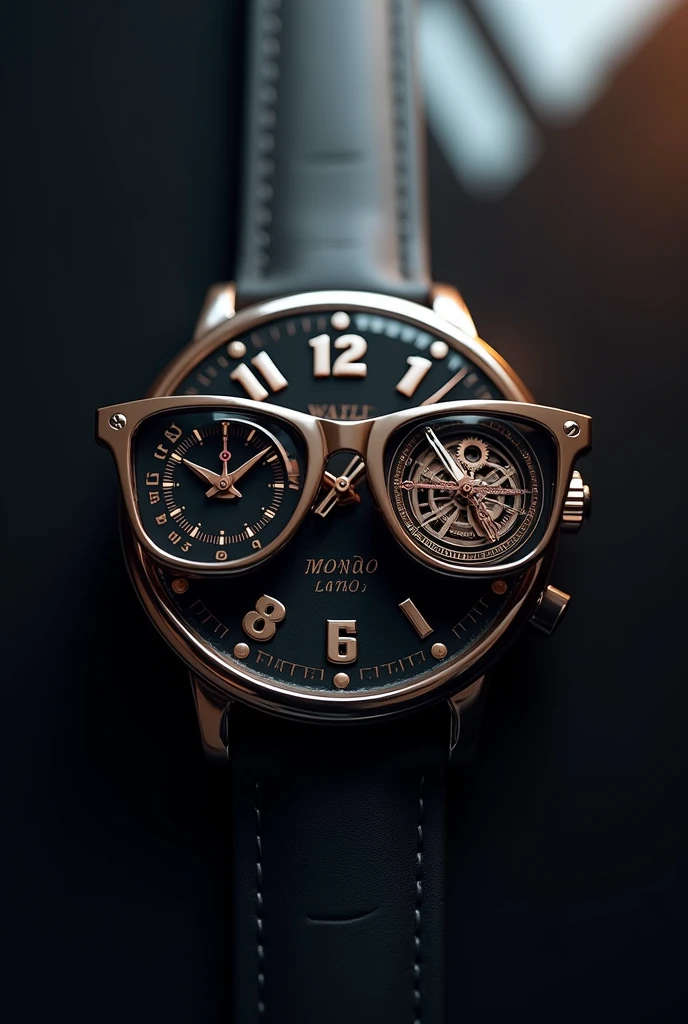 Create watch and glasses 3d logo design name "time mondo'' 